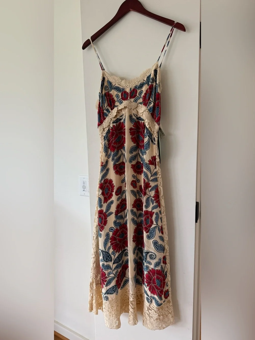 FARM Rio Cream Maxi Dress with Red Floral and Blue Leaf Print - Picture 1 of 3